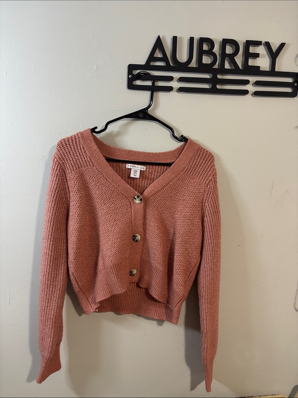 Sincerly Jules Cropped Rosewood Pink Button-Front Cardigan